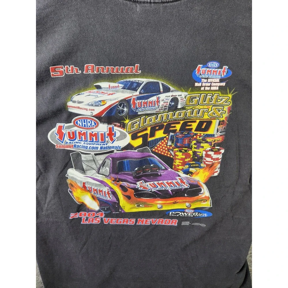 NHRA Summit Racing T-Shirt Men's L Black Y2K 2004 Las Vegas Drag Racing 2-Sided
